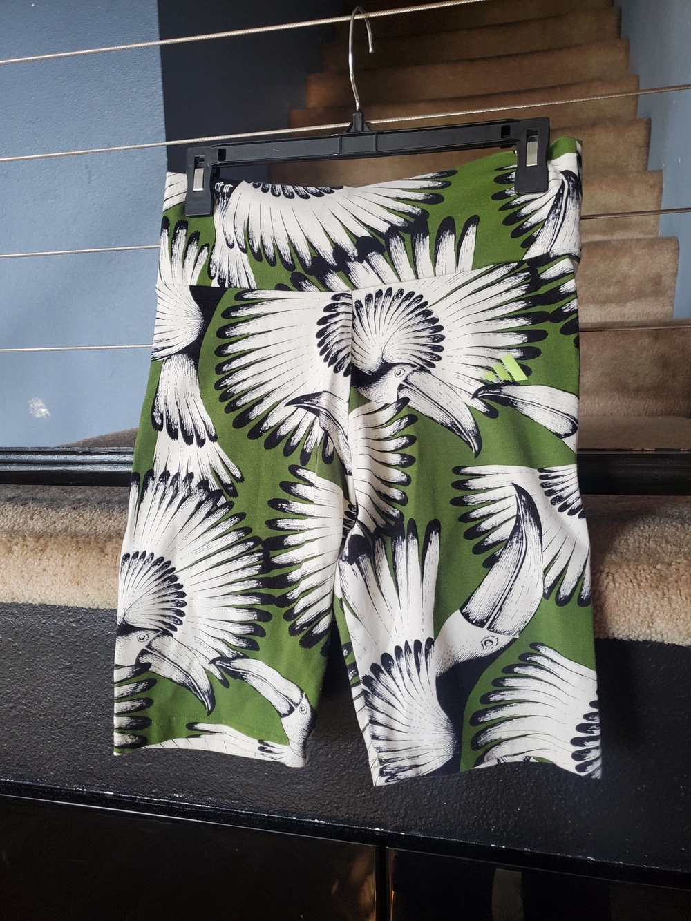 FARM Rio Olive Green White and Black Bird-Print Athletic Shorts